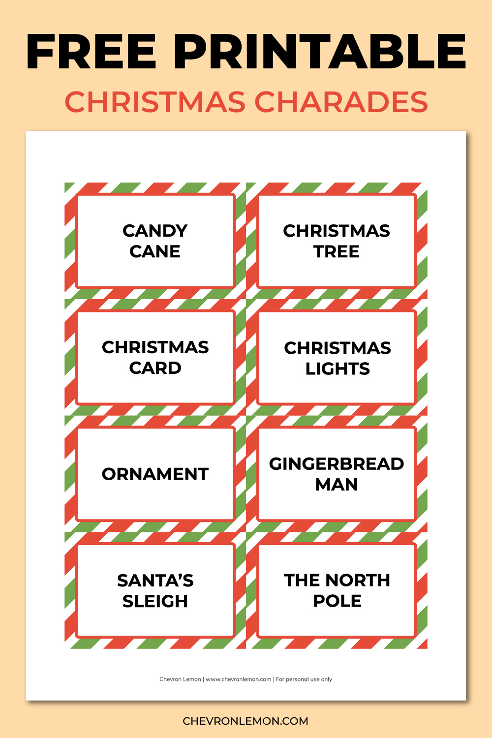 printable christmas charades - chevron lemon